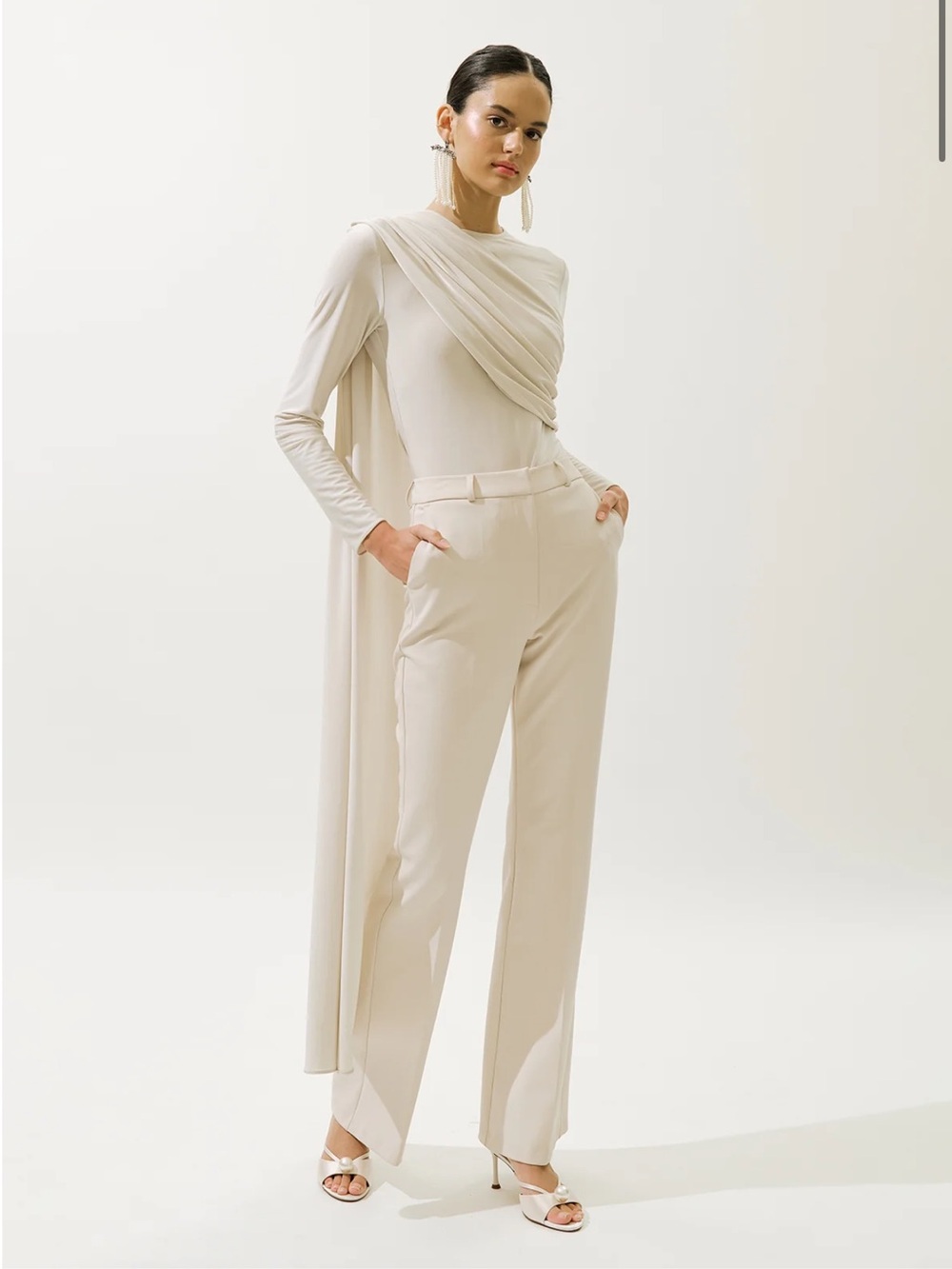 Manuka Blouse With Cape Detail in ivory Pearl